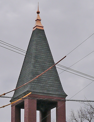 New copper spire on steeple