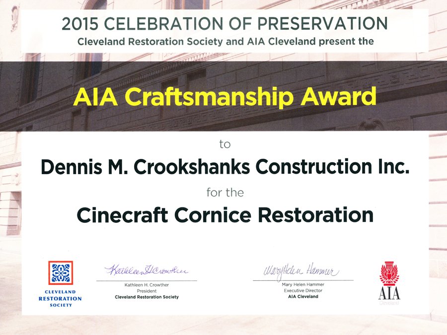 Cleveland Restoration Society AIA Award for Historic Copper Cornice and Built-in Gutter Restoration Cleveland Restoration Society AIA Award for Historic Copper Cornice and Built-in Gutter Restoration