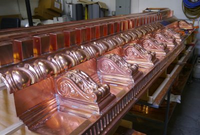 Ornamental copper cornice fabrication