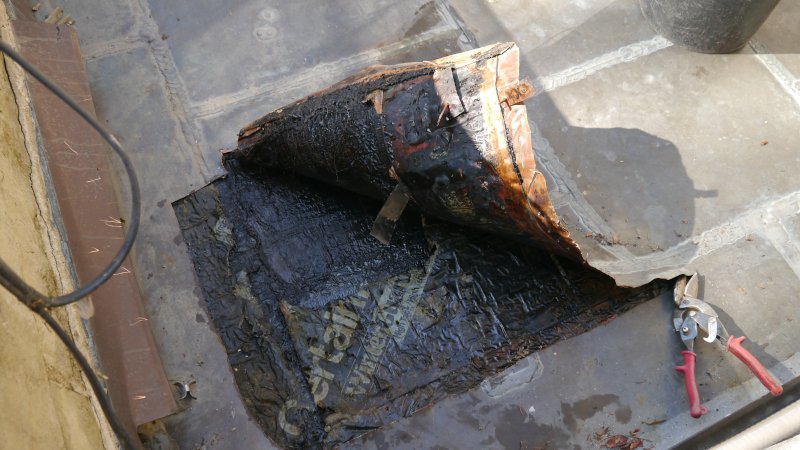 Melted underlayment under copper Melted underlayment under copper